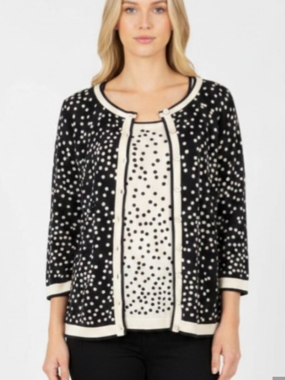 Talbots Black White Polka Dot Button 3/4 sleeve short sleeve Cardigan Women 3XLP